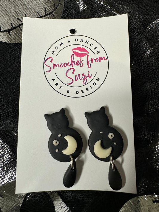 Black Cat Dangling Earrings